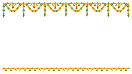 Floral garland marigold toran vector wedding, indian and festival decoration, Diwali decoration Toran border on transparent background PNG image © VectorsDays
