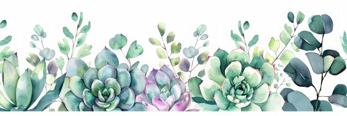 Hand-Painted Watercolor Succulent Bouquet with Eucalyptus Generative AI