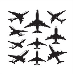 Airplane silhouette set on a white background