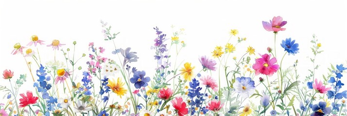 Watercolor Wildflower Garden: Idyllic Background Generative AI