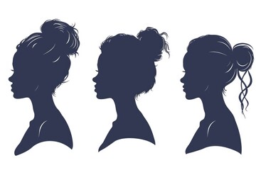 Three silhouettes of womens heads with distinct hair styles