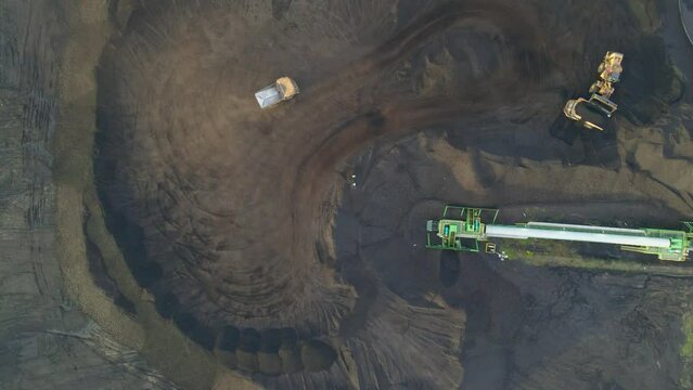 Aerial view of activities in a coal mining industrial area
