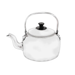 png illustration of old kettle. Good for use as the main/complementary object in graphic designs, videos, social media, etc., which have a nostalgic, historical, vintage or retro nuance, teapot, pot, 