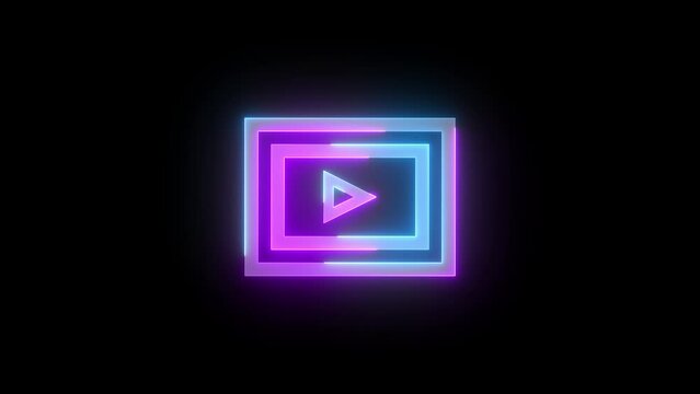 Neon slideshow icon cyan purple color glowing animation black background
