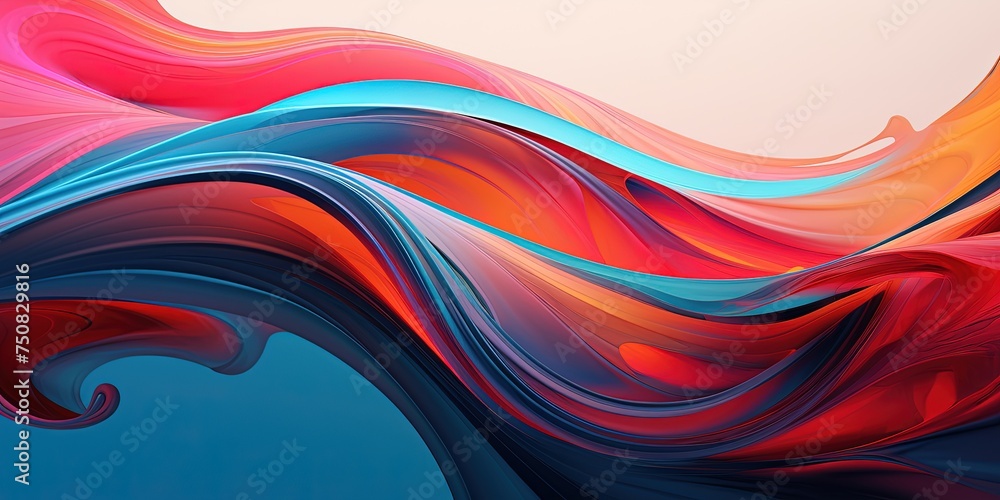 Poster glossy and vibrant abstract fluid shapes with a captivating, swirling pattern effect