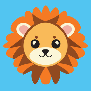 a flat vector logo of a lion head, minimal, no realistic photo details, vector illustration kawaii