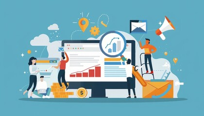 Keyword Research and Analysis, keyword research and analysis in SEO with an image showing marketers using tools to identify relevant keywords, AI