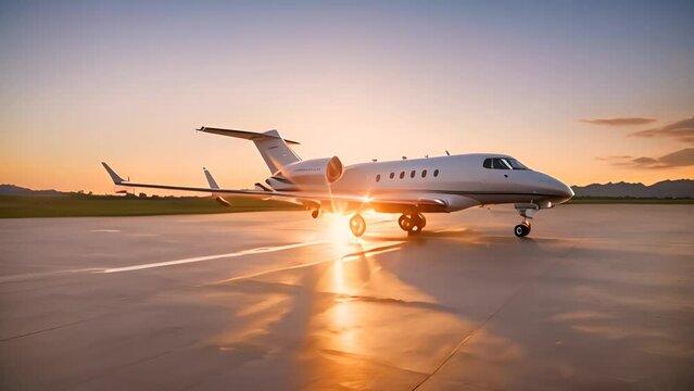 Small Private Plane on Runway at Sunset Generative AI