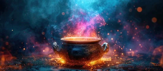 Fotobehang cauldron with potion and different magic © Danang