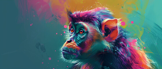 Colorful Monkey Portrait in Abstract Art Style