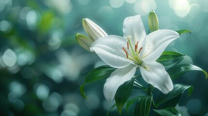 Obraz na płótnie Canvas Close Up of White Flower With Green Leaves