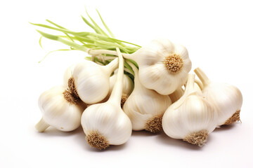 Close-up Bunch of Garlics isolated on transparent or white background сreated with Generative Ai