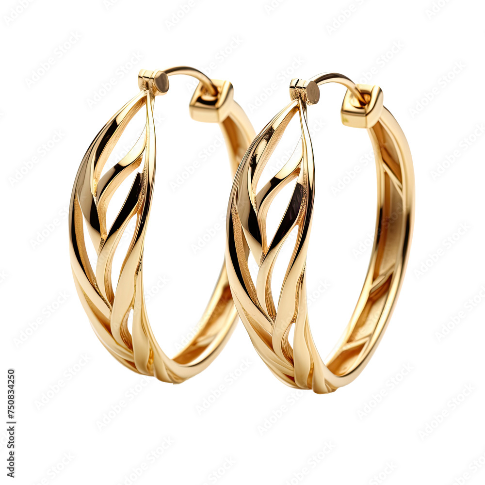 Wall mural elegant gold hoop earrings isolated on transparent background