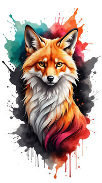 Majestic Aura  Vibrant Fox Face Illustration - Unleash Your Wild Side