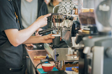 Barista Crafting Takeaway Coffee. The Art of Professional Coffee Brewing in Coffee Haven