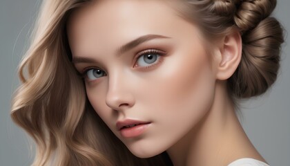 Obraz premium Portrait of a Female Close Face Image, Headshot Image, Accentuating her Beauty with Flawless