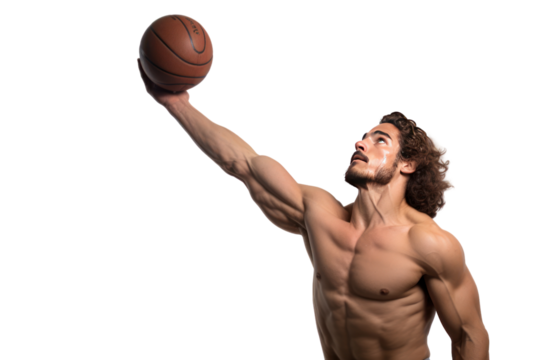 young athletic man playing sports It conveys strength. and fluency ,Isolated on a transparent background.