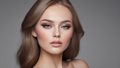 Fototapeta premium Portrait of a Female Close Face Image, Headshot Image, Accentuating her Beauty with Flawless