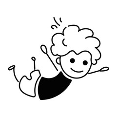 Premium doodle icon depicting flying jump 