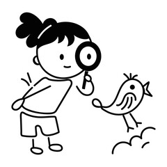 Fototapeta premium Girl finding bird, trendy doodle icon 