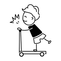 Boy riding electric scooter, doodle style icon 