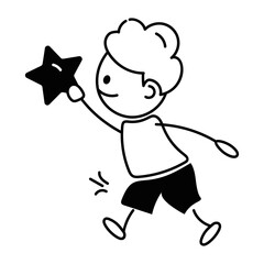 Here’s a doodle icon of boy holding star 