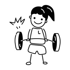 Get this doodle icon of weightlifting girl 