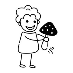 Handy doodle icon of a kid eating mushroom 