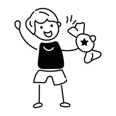 Download doodle icon of boy eating candy 