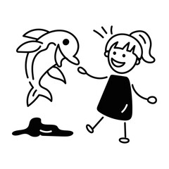 Customizable doodle icon of playing dolphin 