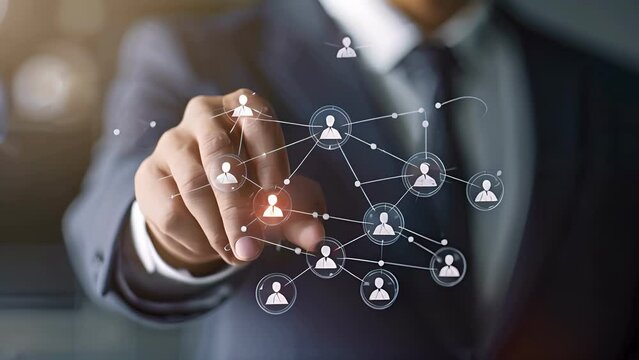 Business or owner man, network structure HR Human resources. Business leadership concept. Management and recruitment. Social network. Different person, business, leader