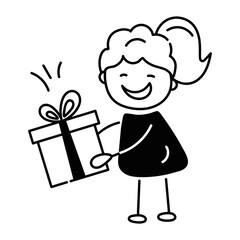 Trendy doodle icon depicting surprise gift