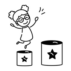 Handy doodle icon depicting kid jumping steps 