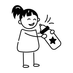 Modern doodle icon of a baby drinking milk 