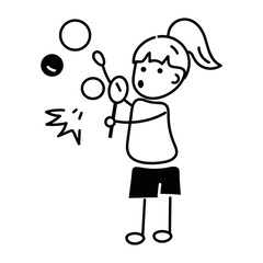 A well-designed doodle icon of girl blowing bubbles 