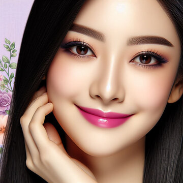 Asian womans makeup face woman testing cosmetics beautiful face for makeup