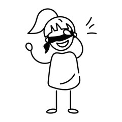 Trendy doodle icon of girl playing hide seek 