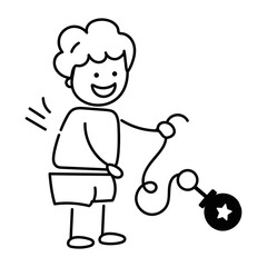 A well-designed doodle icon of naughty boy