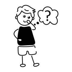 Get this doodle icon of thinking kid 