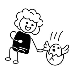 Trendy doodle icon of a laughing kid 