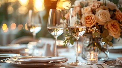 Table Set With White Flowers and Candles