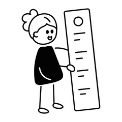 A doodle style icon of girl holding measuring ruler