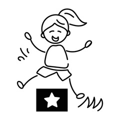 Modern doodle icon depicting girl jumping 