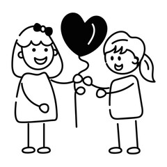 Trendy doodle icon of kids playing balloons 