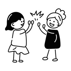 Easy to edit doodle icon of friends playing 