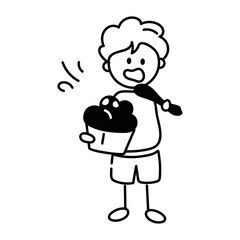 Download doodle icon of boy eating cupcake 