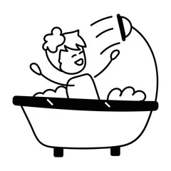 Get doodle icon of a bathing kid 