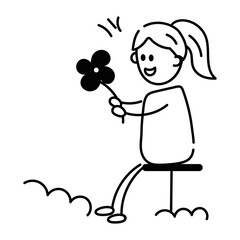 Handy doodle icon depicting girl flower 