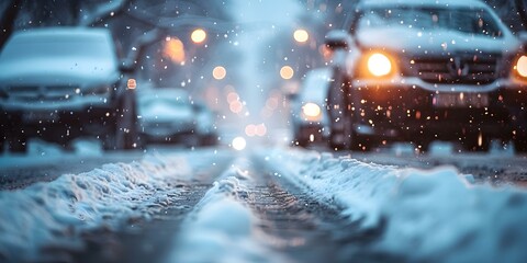 Winter storm blankets vehicles in snow creating serene winter wonderland scene. Concept Winter Storm, Snow-covered Vehicles, Serene Landscape, Winter Wonderland, Nature Photography