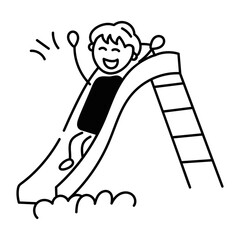 Ready to use doodle icon of kid enjoying playground slide 